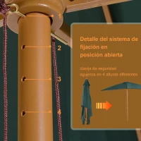 Outsunny Sombrilla Parasol 295x200x255 cm para Jardín Terraza con Mástil de Madera y Toldo de Poliéster 180g/m² Color Verde(m-6)