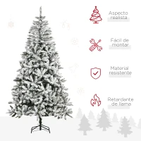 HOMCOM Árbol de Navidad Artificial 225 cm con Nieve Ignífugo con 1300 Ramas Decoración Navideña para Interiores Verde(m-4)
