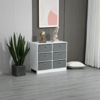HOMCOM Cómoda con 6 Cajones de Tela Cajonera Armario de Almacenaje Multifuncional para Dormitorio Salón Pasillo 72x35x62 cm Blanco y Gris(m-2)