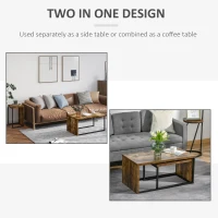 HOMCOM Coffee Tables Nesting Table Set of 2 Side Table w/ Metal Frame for Living Room Bedroom Black & Brown(m-6)
