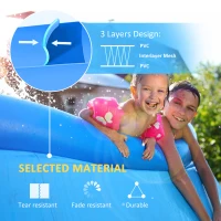 Outsunny Piscina de Gradina Gonflabila din PVC cu 3 Straturi pentru 3-4 Persoane cu Supapă de Scurgere si Pompa Manuala Inclusa, Φ274x76cm, Albastra(m-4)