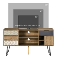 HOMCOM Mueble de TV Estilo Boho con Estantes 4 Cajones y Patas de Metal Mesa para TV de hasta 50'' 120x39x64 cm Marrón(m-6)