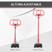 HOMCOM Canasta de Baloncesto con Altura Ajustable 210-260 cm con Soporte Metal y Base Rellenable para Niños y Adultos Rojo(m-4)