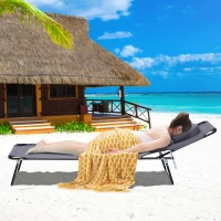 Outsunny Sun Lounger Foldable Reclining Chair with Pillow and Reading Hole Garden Beach Outdoor Recliner Adjustable Grey(m-2)