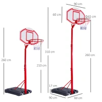 HOMCOM Canasta de Baloncesto con Altura Ajustable 210-260 cm con Soporte Metal y Base Rellenable para Niños y Adultos Rojo(m-3)