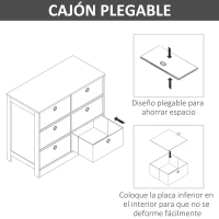 HOMCOM Cómoda con 6 Cajones de Tela Cajonera Armario de Almacenaje Multifuncional para Dormitorio Salón Pasillo 72x35x62 cm Blanco y Gris(m-7)