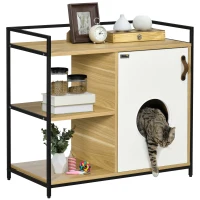 PawHut Maison de toilette pour chat meuble cache litière pour chat 2 étagères et grand plateau 80 x 40 x 73 cm(m-1)