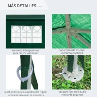 Outsunny Carpa de Jardín 6x3x2,5 m con 4 Paredes Laterales y 2 Ventanas Cenador Gazebo de Exterior Marco de Acero para Fiestas Eventos Bodas Verde(m-6)
