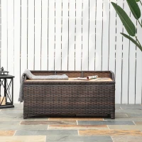 Outsunny PE Rattan Storage Bench Seat Furniture w/ Cushion Handle Armrests and Backrest 120Lx51Wx52H Mixed Brown(m-2)