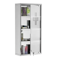 HOMCOM 4 Tier Stainless Steel Wall Mounted Medicine Cabinet Glass Lockable Door Storage Shelves Houseware Bathroom Furniture 60Hx30Wx12D(cm) w/2 Keys(m-1)