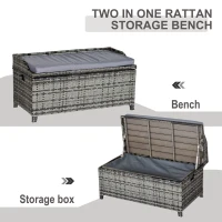 Outsunny Patio PE Rattan Storage Bench Seat Furniture w/ Cushion Handle Inner weather-resistant bag for Garden Yard Park(m-4)