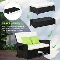 Outsunny Rattan 2-Seater Sofa Sun Lounger Bed-Black(m-7)