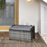 Outsunny Patio PE Rattan Storage Bench Seat Furniture w/ Cushion Handle Inner weather-resistant bag for Garden Yard Park(m-12)