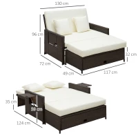 Outsunny 2-Seater Day Bed 8mm Rattan Cube Garden Furniture with Drink Trays 8cm thick Seat for Patio Conservatory Brown(m-3)