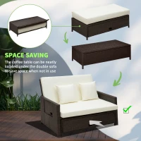 Outsunny 2-Seater Day Bed 8mm Rattan Cube Garden Furniture with Drink Trays 8cm thick Seat for Patio Conservatory Brown(m-7)