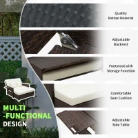 Outsunny 2-Seater Day Bed 8mm Rattan Cube Garden Furniture with Drink Trays 8cm thick Seat for Patio Conservatory Brown(m-6)