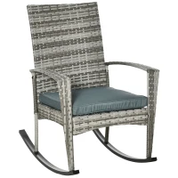 Outsunny Rattan Rocking Chair Rocker Garden Furniture Seater Patio Bistro Relaxer Outdoor Wicker Weave with Cushion - Light Grey(m-1)