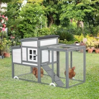 PawHut Chicken Coop with Run Hen House Wooden Poultry Cage w/ Nesting Box Removable Tray Openable Roof Outdoor 140 x 67 x 88.5cm(m-2)