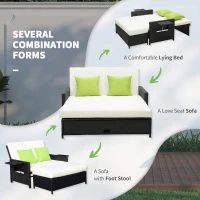 Outsunny Rattan 2-Seater Sofa Sun Lounger Bed-Black(m-5)