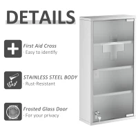 HOMCOM 4 Tier Stainless Steel Wall Mounted Medicine Cabinet Glass Lockable Door Storage Shelves Houseware Bathroom Furniture 60Hx30Wx12D(cm) w/2 Keys(m-6)