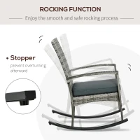 Outsunny Rattan Rocking Chair Rocker Garden Furniture Seater Patio Bistro Relaxer Outdoor Wicker Weave with Cushion - Light Grey(m-4)