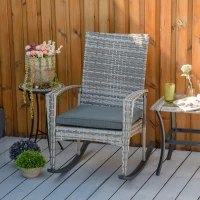 Outsunny Rattan Rocking Chair Rocker Garden Furniture Seater Patio Bistro Relaxer Outdoor Wicker Weave with Cushion - Light Grey(m-11)
