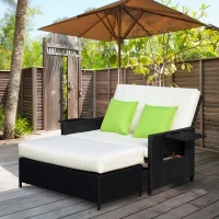 Outsunny Rattan 2-Seater Sofa Sun Lounger Bed-Black(m-11)