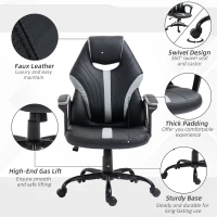 Vinsetto Black Leather Desk Chair,with Wheels, Height Adjustable, Rocking Function,  Black Grey(m-7)