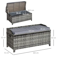 Outsunny Patio PE Rattan Storage Bench Seat Furniture w/ Cushion Handle Inner weather-resistant bag for Garden Yard Park(m-3)