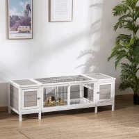 PawHut Wooden Rabbit Hutch, Guinea Pig Cage, Separable Bunny Run, Small Animal House for Indoor with Slide-out Tray, 161 x 50.5 x 53.3cm, Grey(m-2)