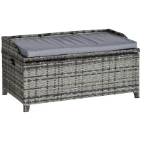 Outsunny Patio PE Rattan Storage Bench Seat Furniture w/ Cushion Handle Inner weather-resistant bag for Garden Yard Park(m-1)