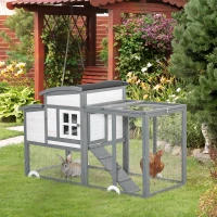 PawHut Chicken Coop with Run Hen House Wooden Poultry Cage w/ Nesting Box Removable Tray Openable Roof Outdoor 140 x 67 x 88.5cm(m-11)