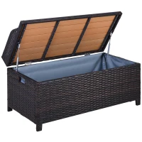 Outsunny PE Rattan Storage Bench Seat Furniture w/ Cushion Handle Armrests and Backrest 120Lx51Wx52H Mixed Brown(m-1)