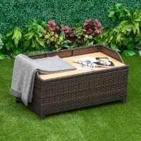 Outsunny PE Rattan Storage Bench Seat Furniture w/ Cushion Handle Armrests and Backrest 120Lx51Wx52H Mixed Brown(m-10)
