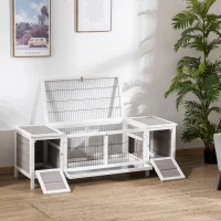 PawHut Wooden Rabbit Hutch, Guinea Pig Cage, Separable Bunny Run, Small Animal House for Indoor with Slide-out Tray, 161 x 50.5 x 53.3cm, Grey(m-13)