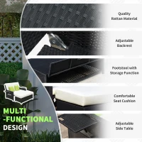 Outsunny Rattan 2-Seater Sofa Sun Lounger Bed-Black(m-6)