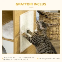 PawHut Maison pour chat design - niche chat panier chat - 3 coussins + grattoir sisal inclus - panneaux aspect chêne clair(m-4)