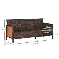 Outsunny Rattanowa sofa ogrodowa 3-osobowa do ogrodu z poduszkami stal kolor brązowy(m-3)