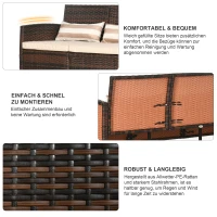 Outsunny Rattanowa sofa ogrodowa 3-osobowa do ogrodu z poduszkami stal kolor brązowy(m-5)
