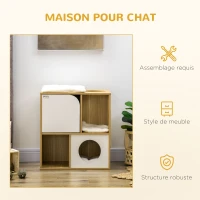 PawHut Maison pour chat design - niche chat panier chat - 3 coussins + grattoir sisal inclus - panneaux aspect chêne clair(m-7)