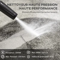 DURHAND Nettoyeur haute pression puissance 150 bars max, débit 510 l/h max, moteur 1800W tuyau 6m et câble 5m avec roues bleu(m-4)
