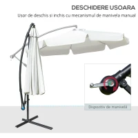 Outsunny Umbrela de Soare pentru Gradina cu Brat Parasolar din Metal, Baldachin din Poliester Regllabil si Deschidere cu Manivela, Φ265x265cm, Bej(m-4)