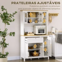 HOMCOM Armário de Cozinha com 5 Portas Prateleiras Ajustáveis Gaveta e Bancada para Micro-Ondas 100x40x180 cm Branco e Madeira(m-7)