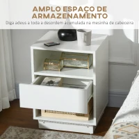 HOMCOM Mesa de Cabeceira Moderna com Luz LED Controlo Remoto Gaveta de Alto Brilho e 2 Prateleiras 40x40x55 cm Branco(m-5)