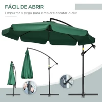 Outsunny Chapéu de Sol de Jardim Chapéu de Sol Excêntrico com Rotação de 360° Manivela Base Cruzada Ø293x240cm Verde(m-4)