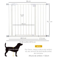PawHut Barreira de Segurança para Animais de Estimação Cães com Extensão de 17,5 cm Sistema de Fechamento Automático 74-97,5x76,2 cm Branco(m-3)