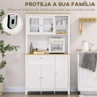 HOMCOM Armário de Cozinha com 5 Portas Prateleiras Ajustáveis Gaveta e Bancada para Micro-Ondas 100x40x180 cm Branco e Madeira(m-9)