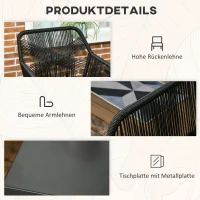 Outsunny Garten-Lounge-Set für 2 Personen 2 Sessel 1 Tisch wetterbeständig, 63 cm x 73 cm x 78 cm, Schwarz + Dunkelgrau(m-6)