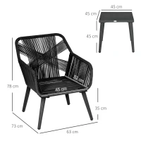 Outsunny Garten-Lounge-Set für 2 Personen 2 Sessel 1 Tisch wetterbeständig, 63 cm x 73 cm x 78 cm, Schwarz + Dunkelgrau(m-3)