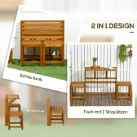 Outsunny Gartenbank für 2 Personen, 2-in-1-Kombination, Tisch mit 2 Hockern, Lärchenholz, wetterfest, Teak(m-4)